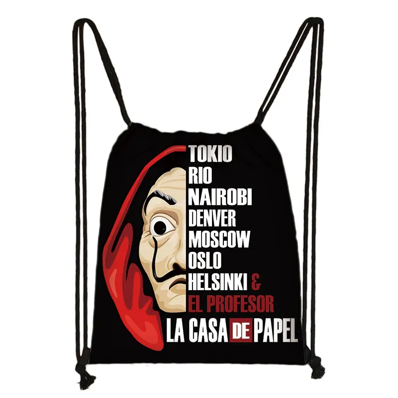Money Heist Drawstring Bag The House of Paper La Casa De Papel Backpack Dali Mask Men Travel Bag Women Shopping Bags