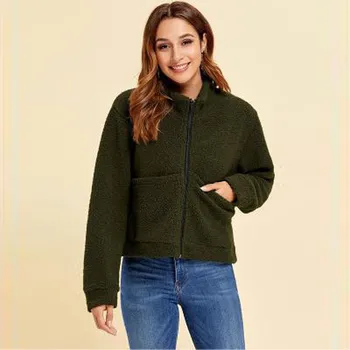 

Fashion Womens Casual Solid Color Cashmere Jackets Long Sleeve Short Coat O-neck Slim Fit Jacket 2020 Popular Outwear #3