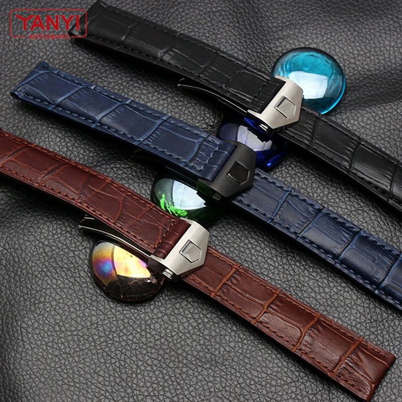 Premium Genuine Leather Watch Strap with Fold Buckle - Elegant Wrist Accessory