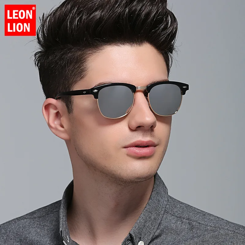 LeonLion 2023 Polarized Semi-Rimless Sunglasses Women/Men Vintage Rice Nail UV400 Classic Eyewear Brand Designer Sun Glasses