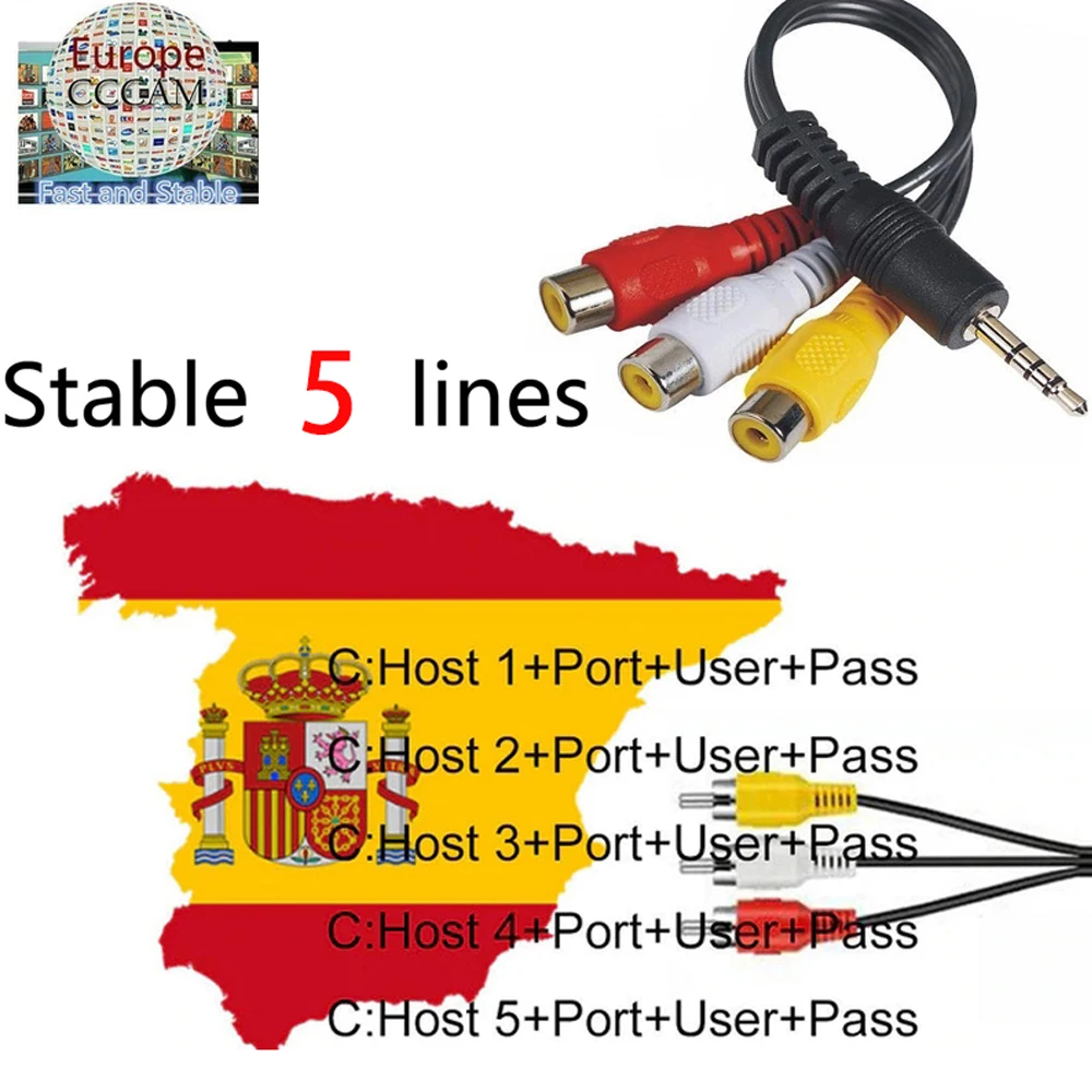 Freesat V7s Cccam cline 1 год Испания 5 Европа Клайн для DVB-S2 HD Freesat v7 GT медиа V8 Nova Cccam cline