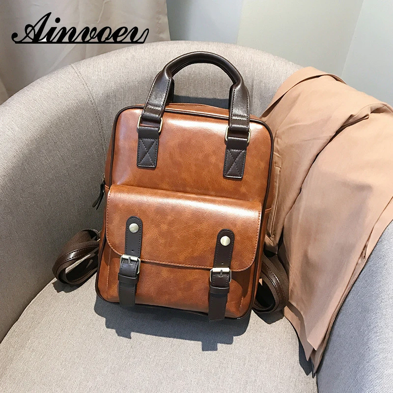 Ainvoev, модные школьные сумки Mochila Feminina с защитой от кражи, водонепроницаемые, для путешествий, для ноутбука, коричневый кожаный большой рюкзак для женщин