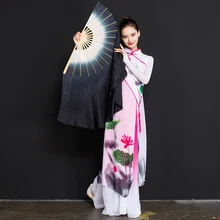 Белый черный градиент Китайский народный танец Yangko Шелковый веер пара настоящий шелк танец живота вуаль сценическое шоу реквизит