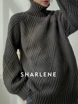 

Luxury two pieces 45% cashmere + 30% wool suits female high collar Lantern sleeve mink cashmere Knit tops + wool pant sets F700