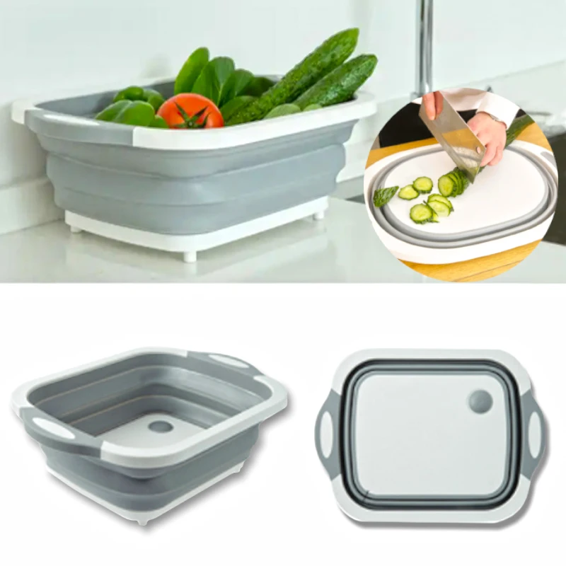 

3 In 1 Foldable Chopping Blocks Kitchen Cutting Board Folding Wash Travel Basin Drain Basket Washing Basket Kitchen Organizer