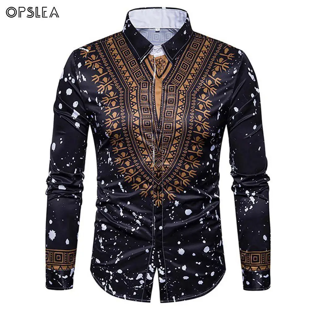 Opslea Африканский мужской этнический принт Slim Fit рубашка Дашики Осенняя новая модная одежда с длинными рукавами африканские повседневные мужские рубашки