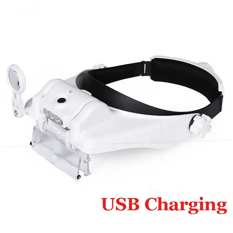 USB перезаряжаемая головная повязка 3 светодиодный Лупа 1.5X 2X 8X стекло es с