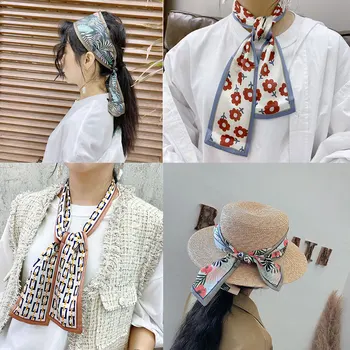 

New 2020 Fashion Kerchief Small Silk Neck Scarf For Women Print Hijab Scarfs Female Shawls bags Scarves Lady Bandana Foulard