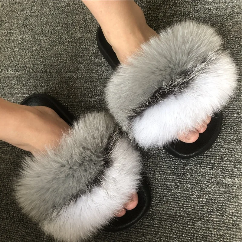 Pink Fox Fur Slides: Fluffy Sandals With Rubber Sole