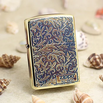 

Genuine Zippo oil lighter copper windproof Burning golden vine carving cigarette Kerosene lighter Gift anti-counterfeiting code