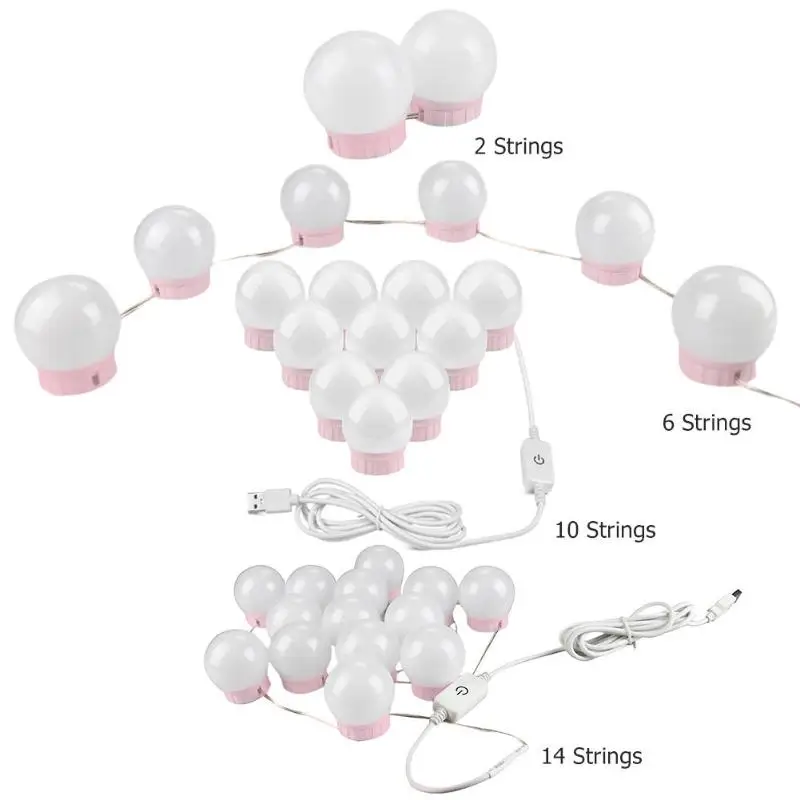 2/6/10/14LED Светильник лампы 5V USB макияж зеркало с подсветкой led лампа градиент Плавная светорегулирующими лампочками косметический светильник ed Make up зеркала лампы