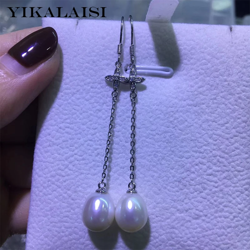 YIKALAISI 925 Sterling Silver Jewelry Pearl Earrings Fine Natural Pearl jewelry 8-9mm Earrings For Women wholesale