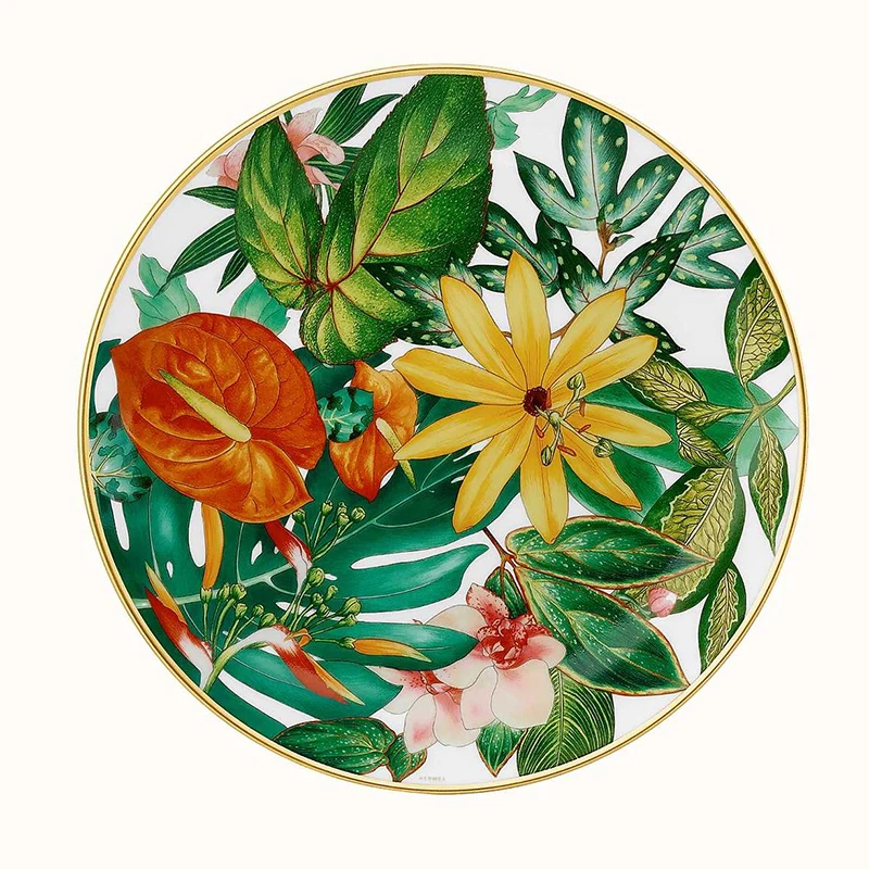 Western Bone China Round Plate, Creative Forest Dessert Series, Leaves, Flowers, Restaurant and Home Use Coffee Set and Bow