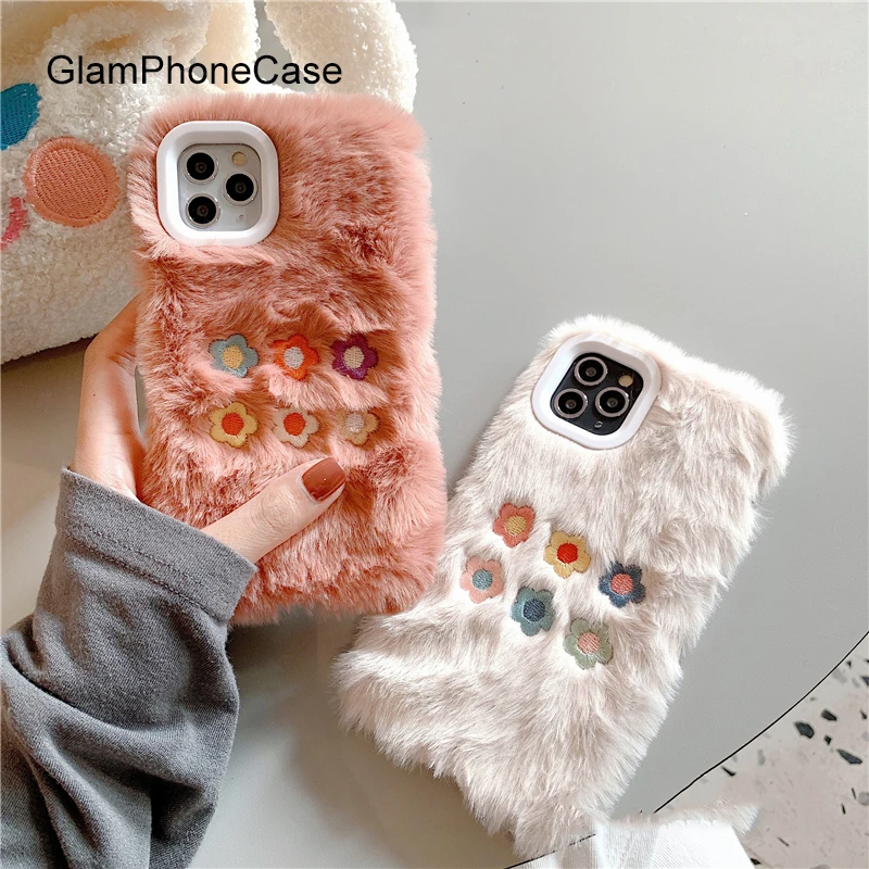 

GlamPhoneCase Plush Flower Phone Case For iPhone11Pro/Max X XS Max XR Soft Silicone Cover For iPhone11 7 8 6 6s Plus Case