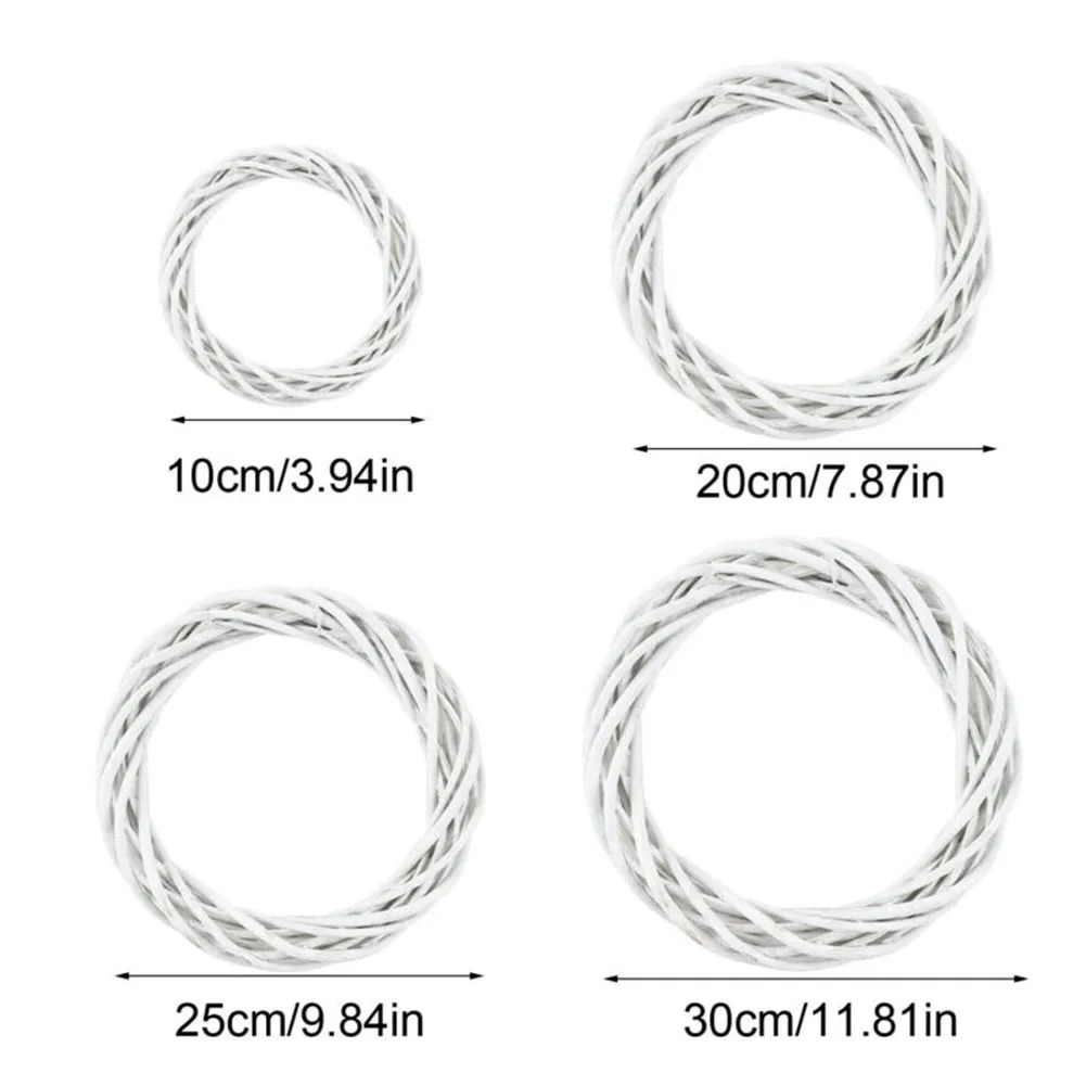 10/15/20/30cm Christmas Rattan Ring White Artificial Flower Garland Dried Frame Wicker Vine Wreath DIY Party Ornament Home Decor