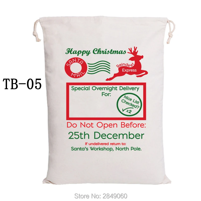 44 Styles Christmas Santa Sacks 1pc Drawstring Canvas Santa Sack Xmas Canvas Bag Hot Sale Big Santa Claus Gift Bag Drop Shipping - Цвет: 50x70 cm TB05