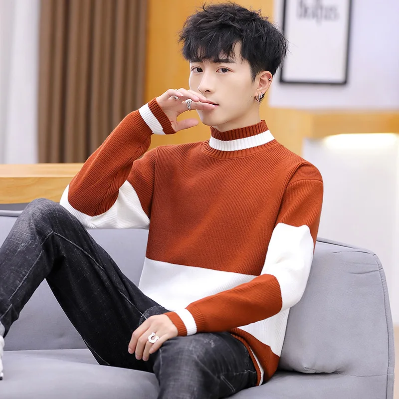 Men's sweater spring and autumn new leisure semi-high collar knitted sweater stretch Pullover Men's sweater spring and autumn new leisure semi-high collar knitted sweater stretch Pullover