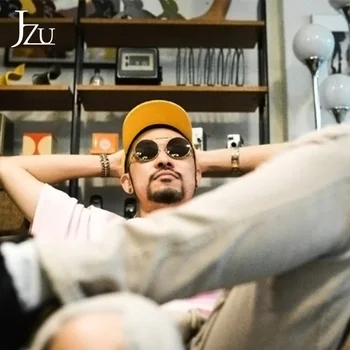 

JZU handsome retro round metal sunglasses steampunk men and women brand designer glasses Oculos De Sol shadow UV protection