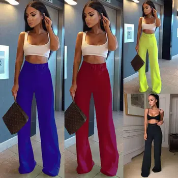 

Womens Plain Palazzo Wide Leg Flared High Waist Belt Ladies Trousers Pants Women Sexy High Waist Wide Leg Pants
