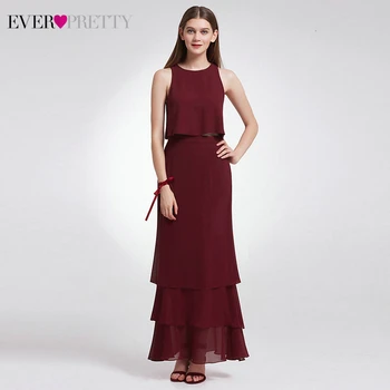 

Elegant Chiffon Bridesmaid Dresses Ever Pretty Two Pieces O-Neck Sleeveless Ruffles Simple Wedding Guest Dress Vestido Madrinha