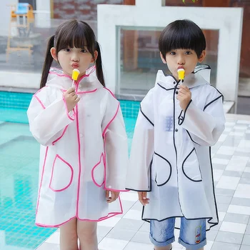 

Cute Transparent Waterproof Plastic Raincoat Kids Travel Portable Increase Thicker Design Regenjas Mannen Isolation Suit EC50YY