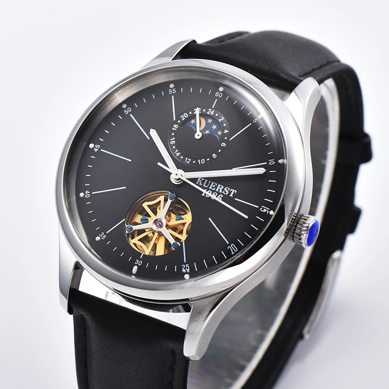 Роскошные KUERST, Мужские автоматические механические часы с Tourbillon скелета, повседневные механические наручные часы, роскошные Брендовые мужские часы