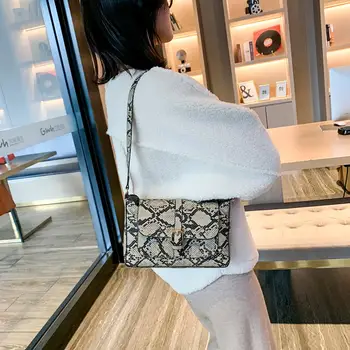 

Retro Snake Print Shoulder Bags Leather Women Top-handle Classic Handbag Small Square Messenger Bag bolsa feminina Dropshipping