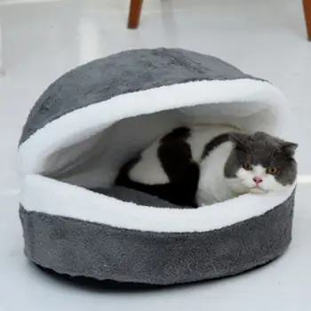 

Pet Removable Windproof Cozy Bed Nest Cat Winter Warm Fluffy Hamburger Shaped Hideout House Cat Sleeping Bag