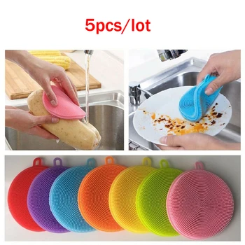 

MONGKA 5PCS Silicone Dish Washing Sponge Scrubber Kitchen Cleaning Tool Soft Cleaning Antibacterial Brush Kitchen Tools