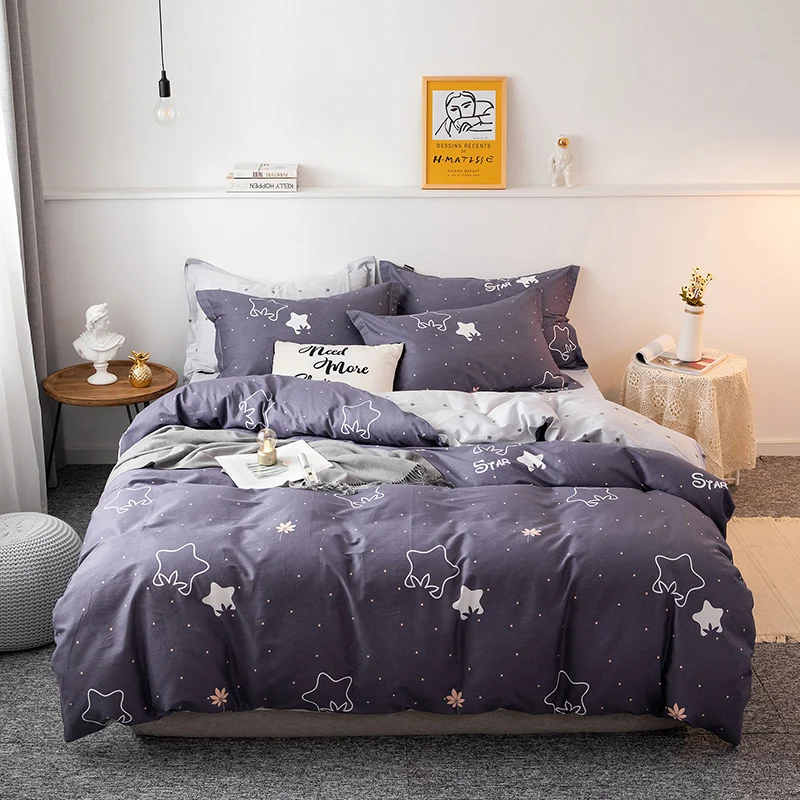 Bedding Set Star Bird AB Side Duvet Cover Bed Sheet Linen Blue Stripe Geometric Print 100%cotton Twin King Modern Home Textile | Дом и сад