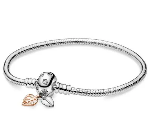 Подлинный 925 пробы серебряный браслет Moments Leaves& Snake Chain браслет подходит для женщин шарик шарм Diy ювелирные изделия