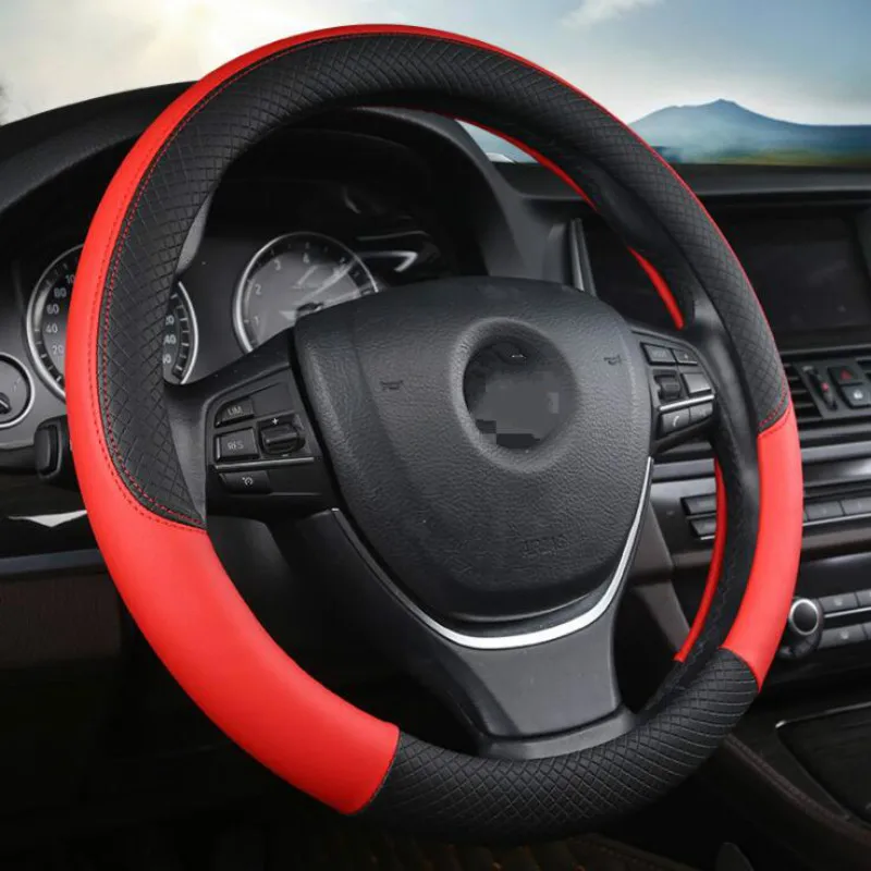 

PU Leather Universal Car Steering-wheel Cover 38CM Car-styling Sport Auto Steering Wheel Covers Anti-Slip Automotive Accessories