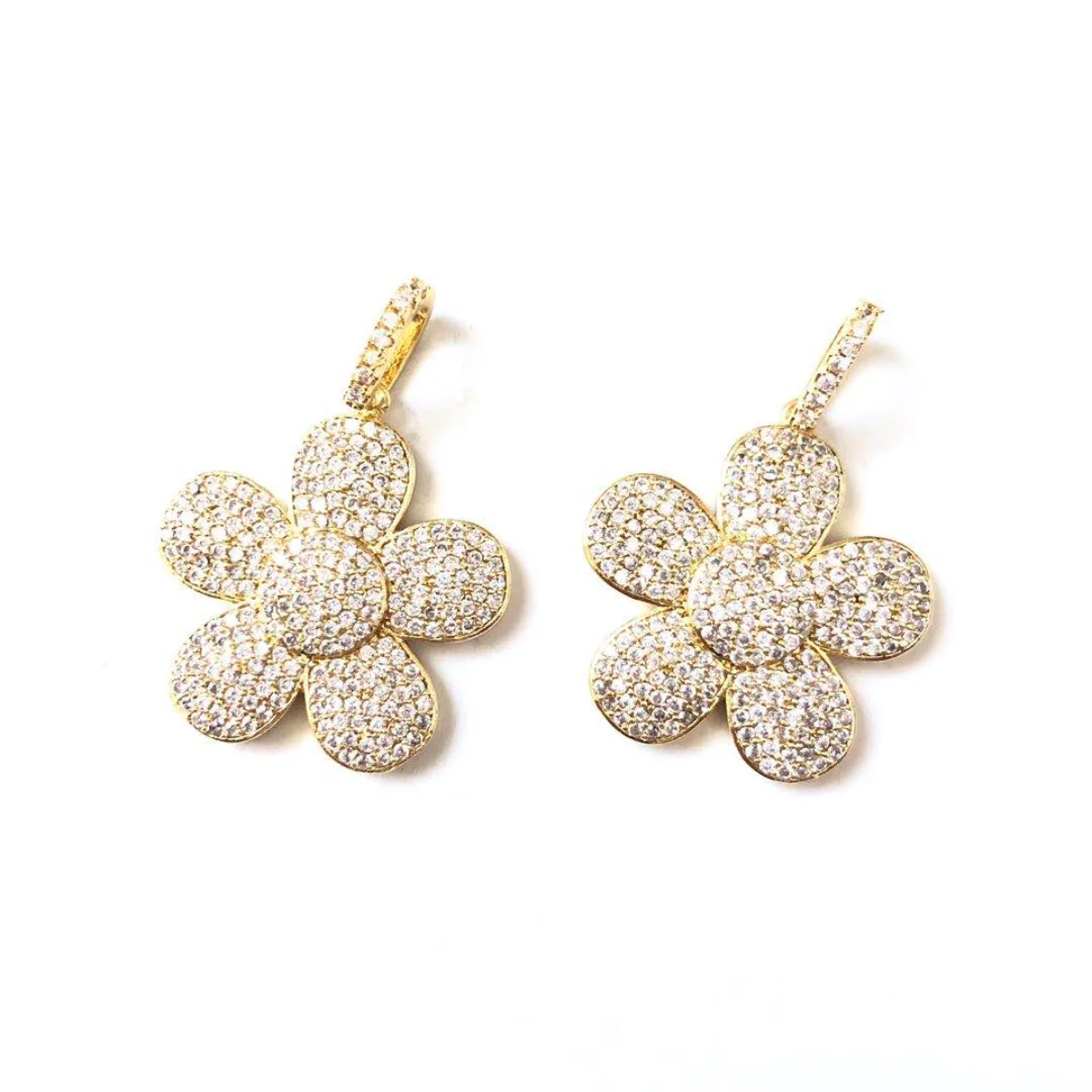 5pcs Cubic Zirconia Paved Big Flower Charm Pendant for Women Bracelet Necklace Making Gold-Plated DIY Jewelry Findings Wholesale