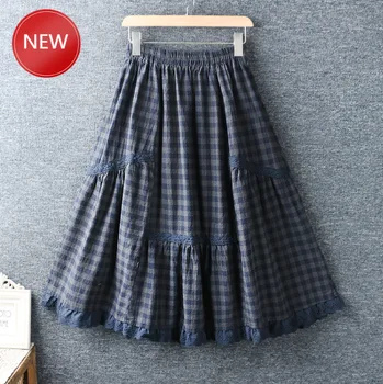 

Woman Skirts2020 New StyleSpring new small fresh plaid cotton skirt elastic waist skirts mori girl