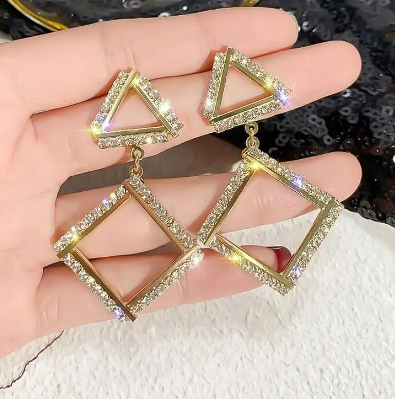 Женские сережки-стразы роскошные сережки с кристаллами геометрической формы