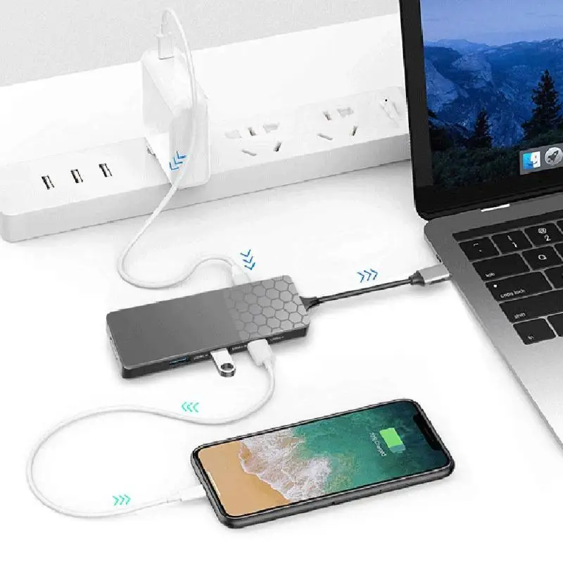 YC750 7-Порты 3 концентратор USB3.0+ HDMI 4K компьютера USB C сплиттер Алюминий Сплав высокий Глянец акриловый корпус с флеш-карты памяти TF PD слот