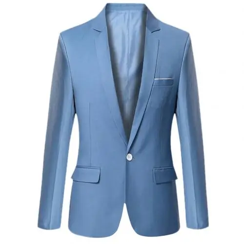 Light Blue Мужские деловые блейзеры весна-осень Формальное Мужское пальто мужской модный однотонный блейзер с длинным рукавом с отворотом стройнящая и подходящая одежда - Цвет: Light Blue