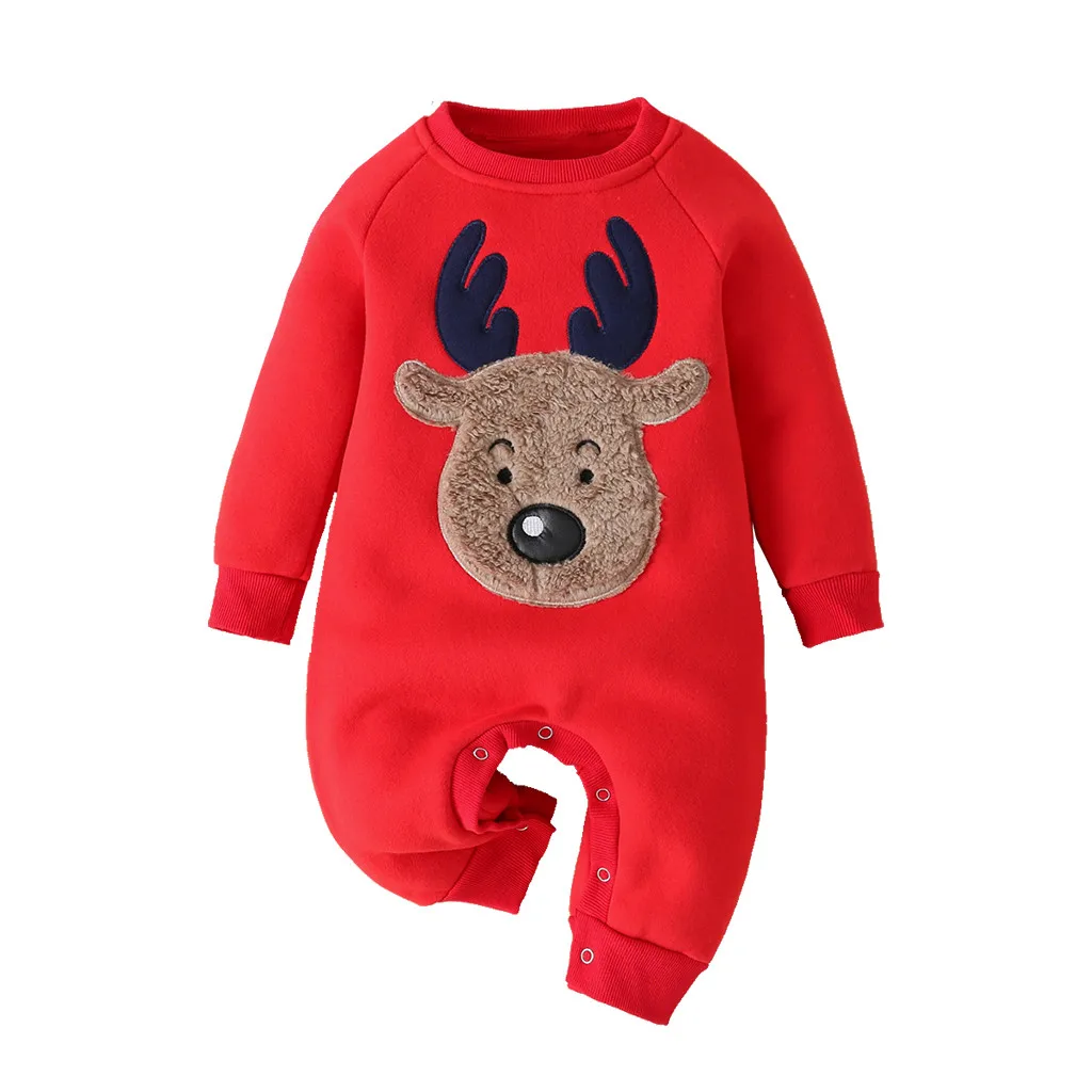 Одежда для новорожденных; Рождественский толстый комбинезон с принтом оленя; комбинезоны; одежда для малышей; костюм; Детский комбинезон; Детский костюм - Цвет: Red