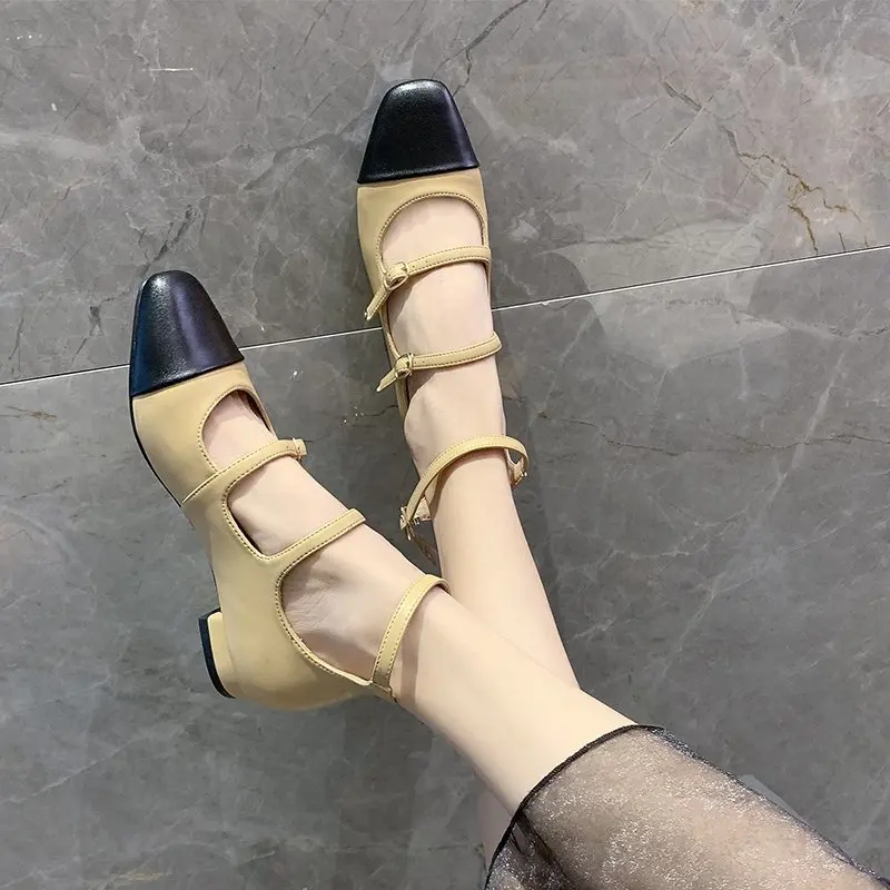 Women PU Leather Shoes Mid Heel Mary Jane Shoes Ladies Pumps Luxury Women Shoes Fashion Mixed Color Shoes Women ladies shoes