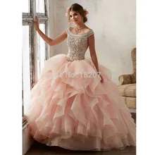 Румяна Бальные платья бальное платье с открытыми плечами Тюль бисером кристаллы дешевые сладкие 16 платье