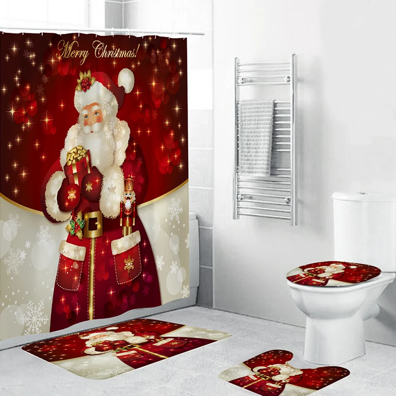 Christmas Shower Curtain Cover Bathroom Set Xmas Santa Non Slip Rug Father Bell Pattern Waterproof Toilet Mat U Shaped Pad Shower Curtains Home Garden Aliexpress