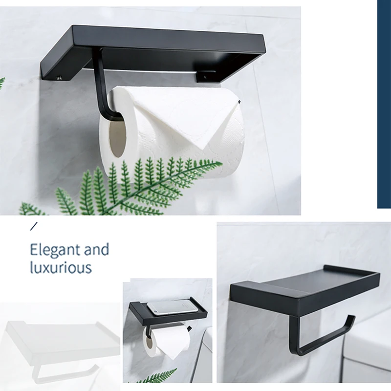 Black Toilet Paper Holder With Shelf Nordic Style Brief Waterproof Toilet/Kitchen Roll Storage Paper Hanger Bathroom Accessories