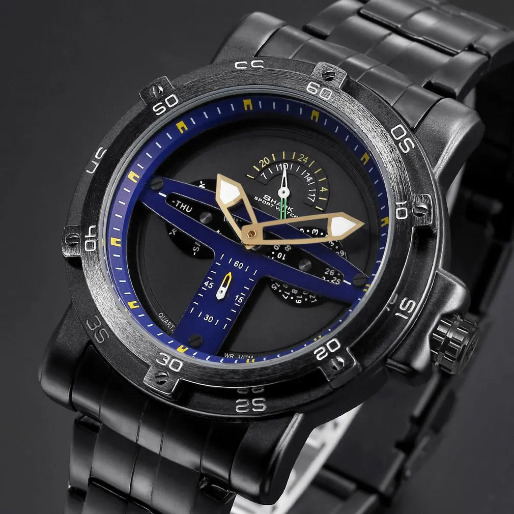 Shark Sport Watch Men Luxury Brand Golden Bezel Date Army Military Watches Clock Steel Quartz Relogio Masculino Greenland - Цвет: Blue SH430