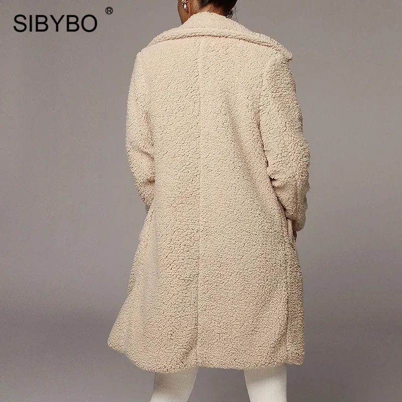SIBYBO плюшевое уютное зимнее длинное пальто для женщин с длинным рукавом однобортное повседневное женское пальто с карманами женские рождественские Топы