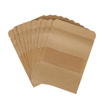 

10 Pcs Coffee Seeds Sweets Zipper Closure Seal Kraft Paper Bag Window Stand Up Sealable Pouch