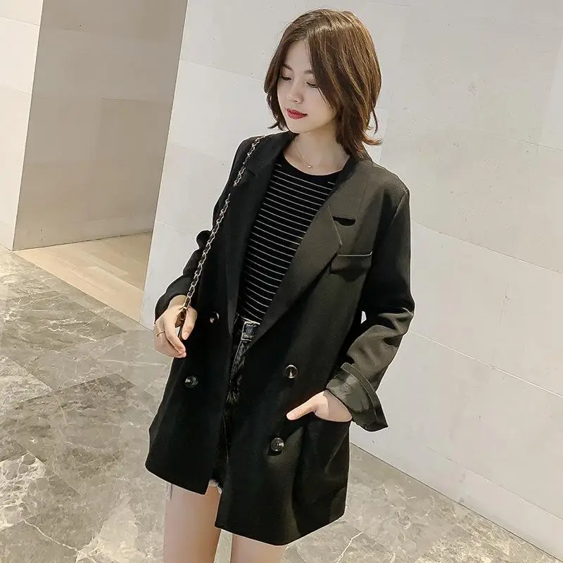 Autumn Korean Blazer Coat Womens Long Sleeve Black Long Pink Blazer Suit Women Casual Slim Office Lady Pink Blazer Long Femme - Цвет: Black