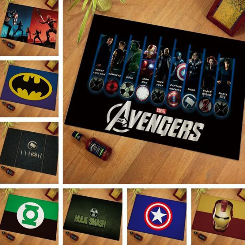 

40*60cm Marvel The Avengers Plush Carpet Iron Man Captain America Batman Spider Man Figures Rug Cotton Xmas Toys Gift For Kids