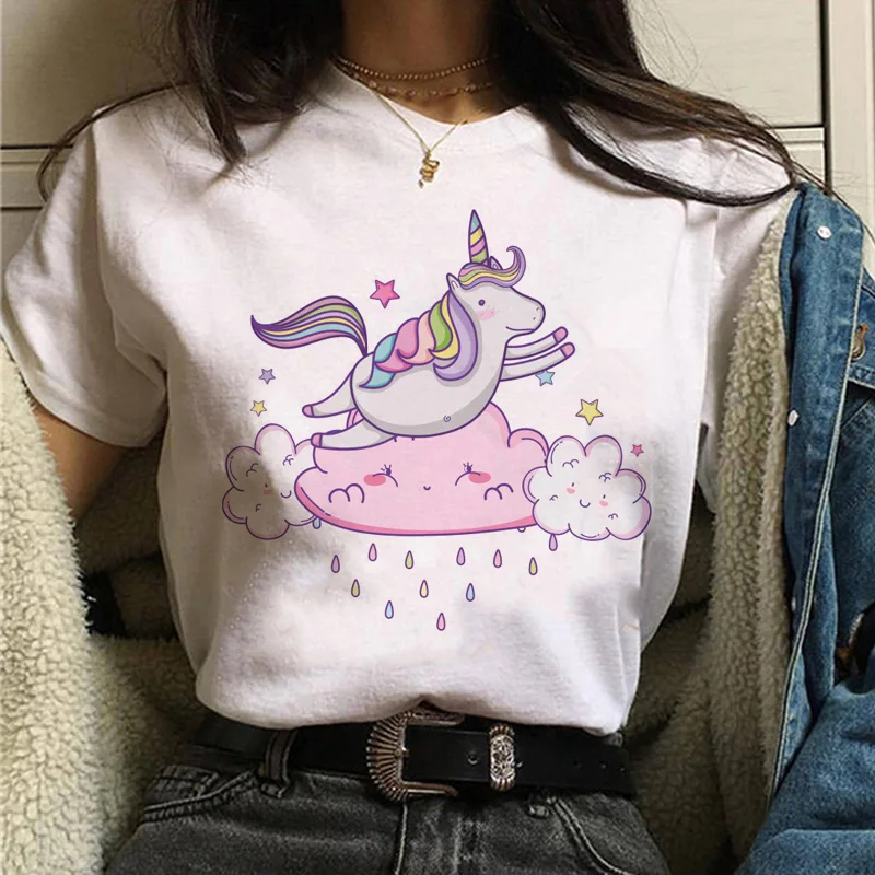 Женская футболка с единорогом kawaii с забавным рисунком ulzzang 90s Уличная футболка корейский стиль гранж Женская Повседневная футболка одежда - Цвет: 599