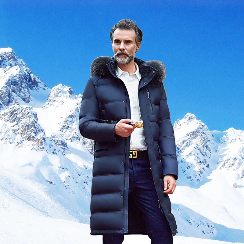 

Asesmay 2019 men down jacket russian clothing brands long coats winter parka with raccoon fur hood slim wellensteyn outerwear