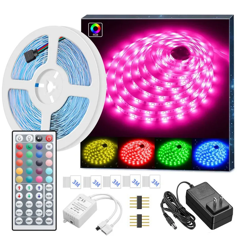 LED Strip Light Waterproof 16.4ft RGB Rope Lighting Full Kit with 44-keys IR Remote Controller Power Supply Home Bed Room |